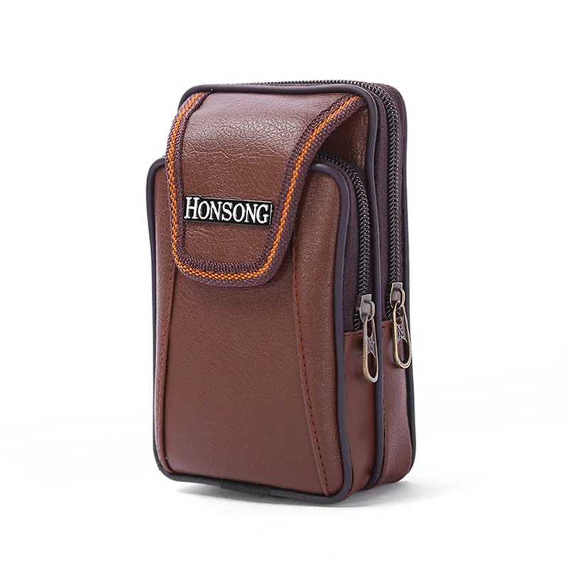 

New Men's Pockets Vertical Mobile Phone Bag Double Zipper Belt Belt Purse Soft Leather Men's Wallet High-end Mobile Phone Pocket