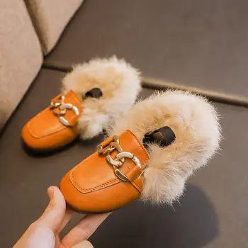 

Soft PU Leather Kids Shoes Boys Fur Loafers Autumn Winter Children Cotton-Padded Shoes Girls Moccasins Size21-30