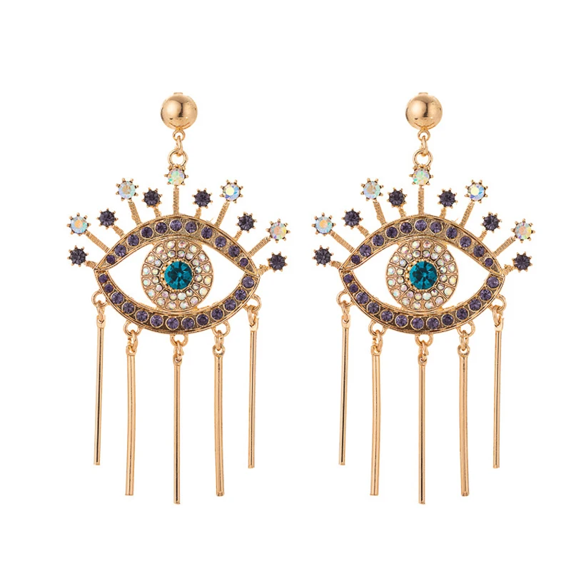 Dangle earrings drop earrings long earrings crystal tassel earrings Rhinestone Evil Eye Statement Tassel Dangle Earrings for Women