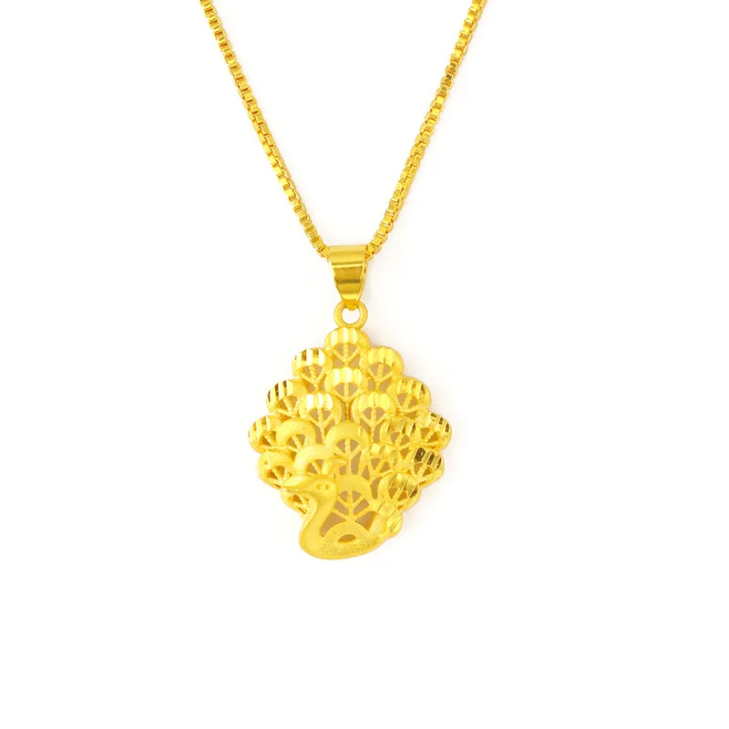 

Fashion 18K Gold Necklace for Bride Wedding Engagement Jewelry Peacock Statement Necklace Pendant Clavicle Jewelry Gift Not Fade