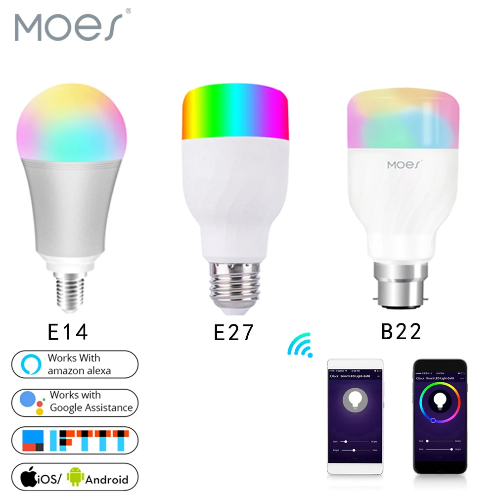 

WiFi Smart Light Bulb Intelligent Colorful LED Lamp 7W RGBW APP Remote Control Work with Alexa Google for Smart Home E27 E14 B22