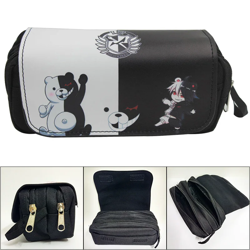 Hot Cartoon Anime Danganronpa monokuma Pencil Bags Double Zipper Stationery Pencil Case Gift Kids Casual Leather Cosmetic Bag