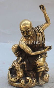 

free shipping<<< 8" Chinese Bronze Eighteen Lohan One of XiangLong Buddha Boddhisattva Statue