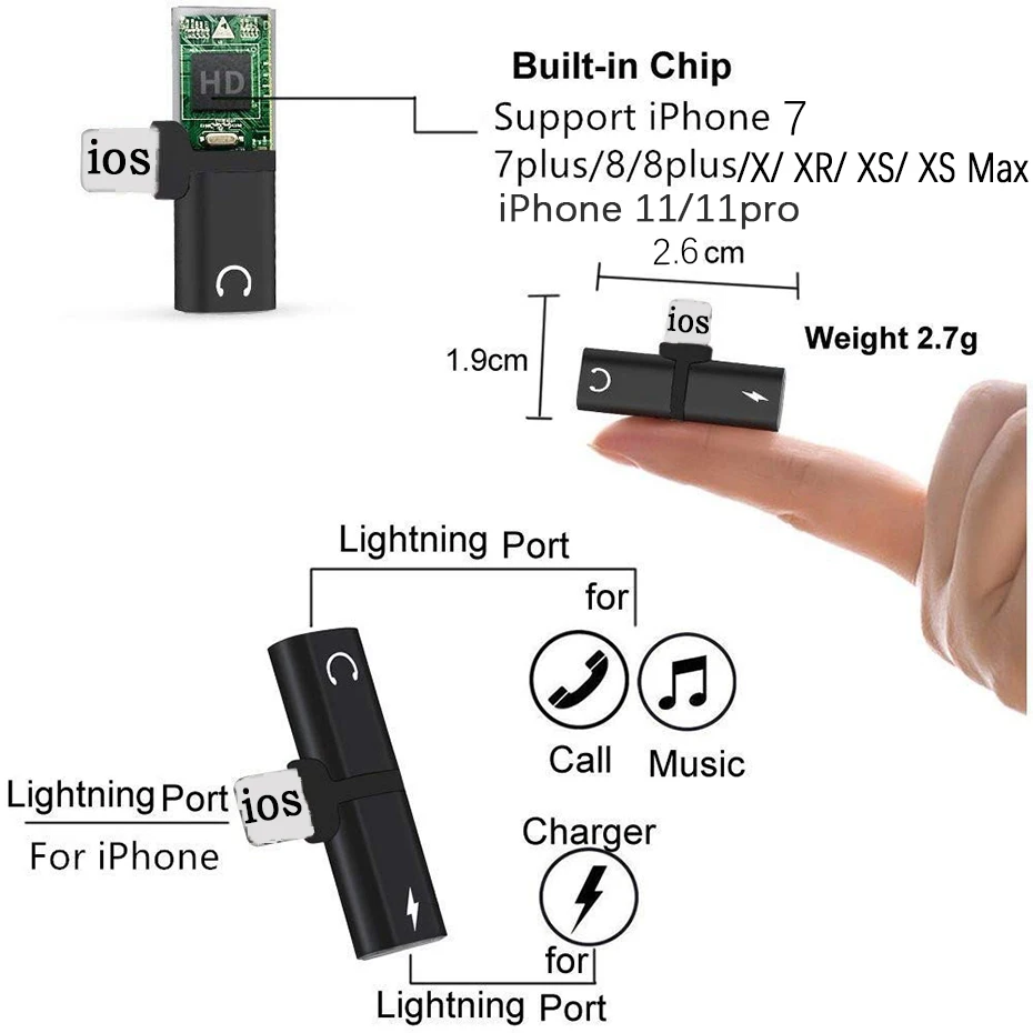 2 в 1 для Lightning адаптер для iPhone 7 зарядный адаптер для iPhone 8 7 Plus 10X11 зарядное устройство сплиттер для наушников адаптер