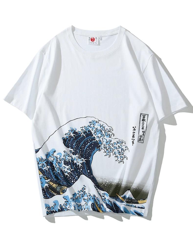 Japanese fashion brand Ukiyo-e Kanagawa sea wave trend cotton round neck personality retro men's summer short-sleeved T-shirt • COLMADO