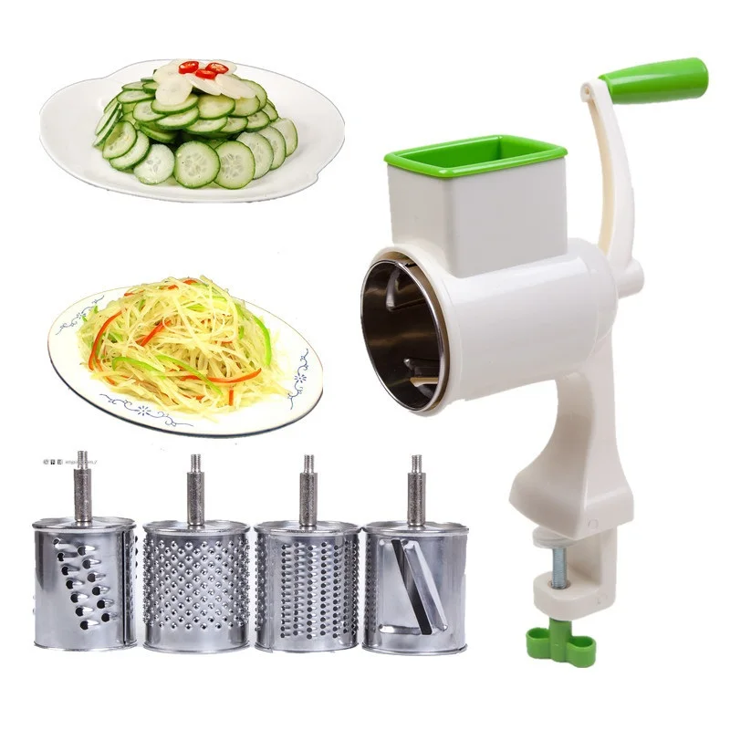 Manual Rotate Vegetable Slicer 4 Blades Steel Vegetable Shredder Salad