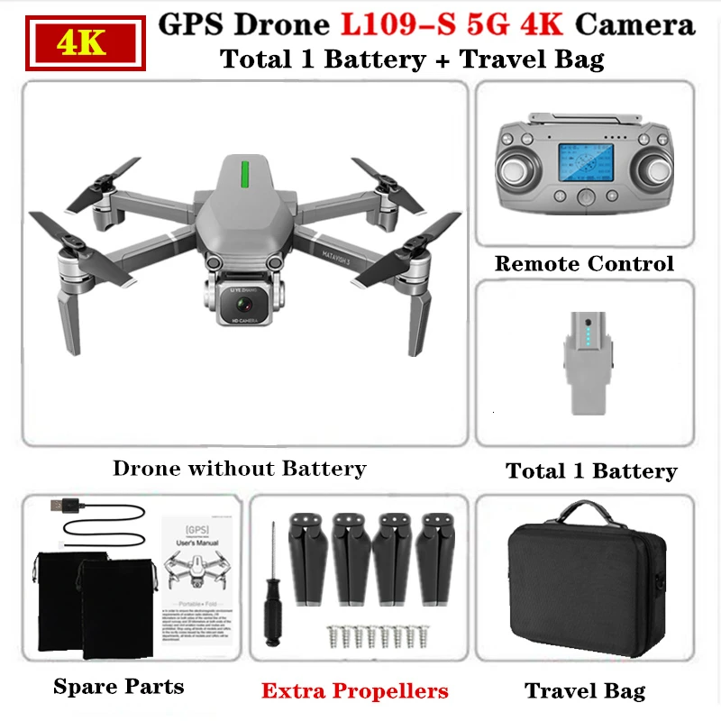 L109S-Travel Bag-1 Радиоуправляемый Дрон L109-S gps Профессиональный Квадрокоптер 5G WiFi FPV 4K HD ESC камера бесщеточный вертолет 25 минут время полета VS F11 SG906 - Цвет: L109S-Travel Bag-1