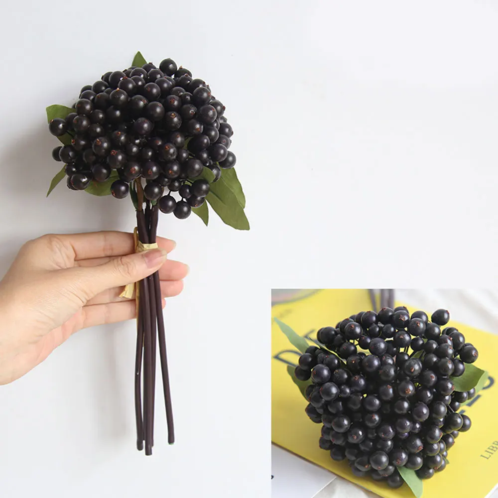 Dark Purple Искусственные ягоды Стебли фрукты шелк ягоды Поделки Сделай Сам поддельный цветок декор свадебный подарок красная ягода для Холли Рождественский фестиваль - Цвет: Dark Purple