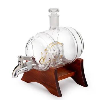 

Hellodream Novelty home bar Wine barrel shaped style Whiskey Decanter with Bracket and Faucet for Liquor Scotch Bourbon 1000ml