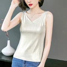 Korean Silk Women Tops Woman Satin Tank Tops Elegant V-neck Vest Tanks Top Plus Size Summer Woman Sleeveless Top Womens Clothing