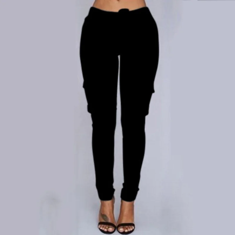 

CUHAKCI Cargo Pants Women Pencil Pant Lace Up Waist Casual Women Solid Multi-Pockets Slim Fit Sexy Trousers