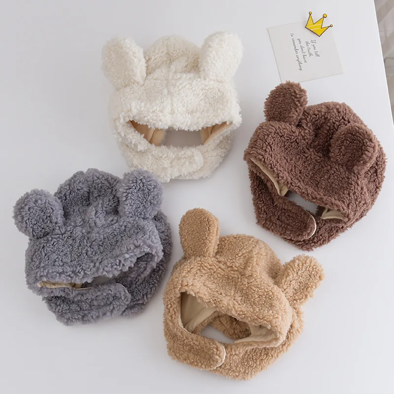 

2020 Baby Stuff Accessories Winter Baby Girls Boys Warm Ears Hats Autumn Soft Beanie Hat Ear Plush Cap Fuzzy Solid Hats Props