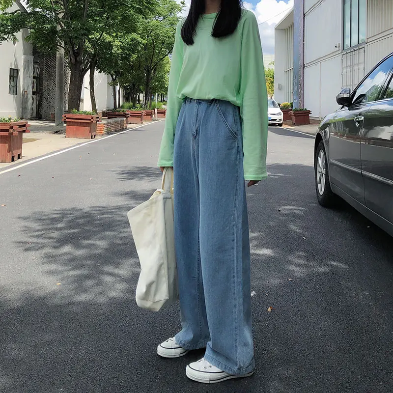 ML весна осень корейский стиль джинсы с высокой талией Регулируемая Талия прямые