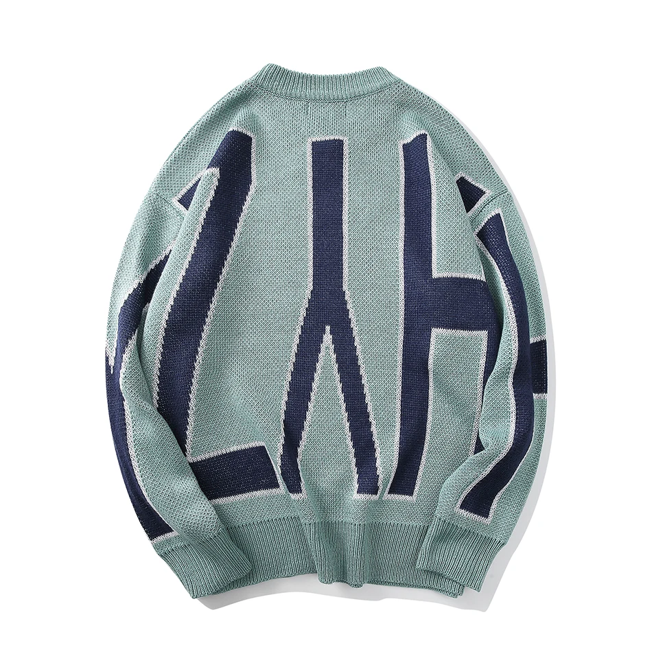 Harajuku Knited Sweater Men Crew Neck Letter Print Loose Hip Hop Designer Crop Top Pullover Oversize Sweater for Men
