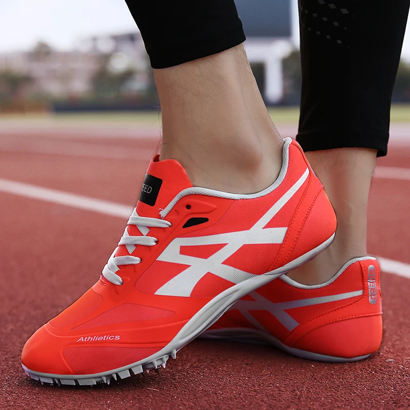 Hot Unisex Track And Field Spikes Non-Slip Track Shoes Women Orange Spikes For Running Shoes Outdoor Kids Track And Field Shoes