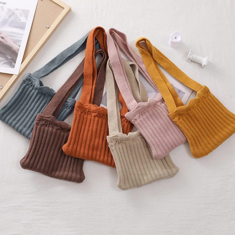 

New Children's Coin Purse Cute Solid Knitting Plaid Messenger Bag Lovely Girls Accessories Shoulder Bag Kids Purse