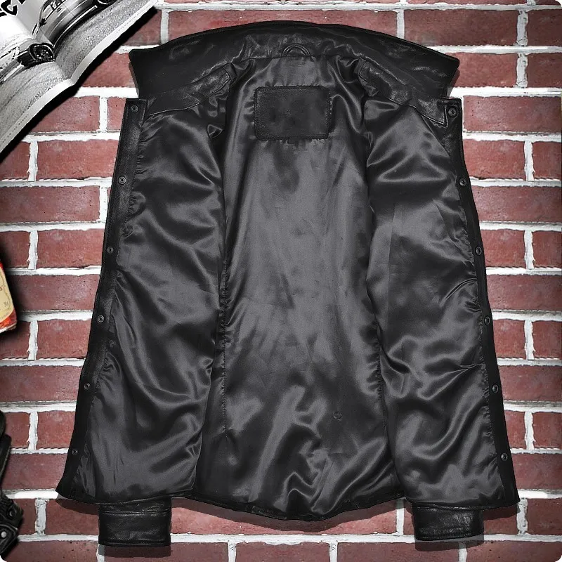 Новое поступление, британский стиль, мужская куртка из натуральной овечьей кожи, однобортное Мужское пальто с карманами, модное мотоциклетное пальто