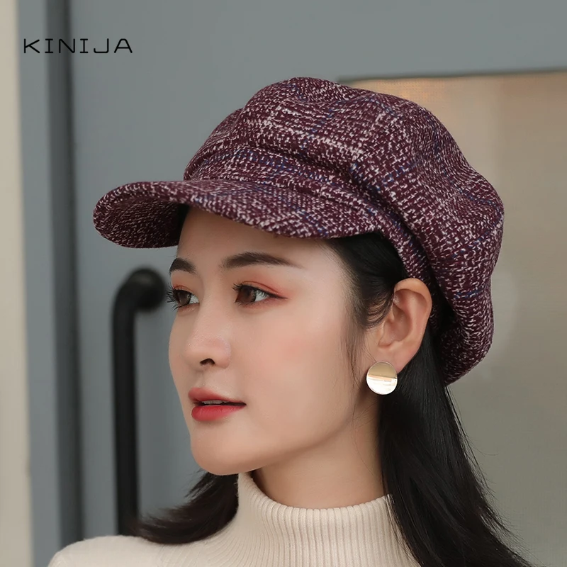 

Hot selling high-quality autumn winter new hat female wild street headdress Korean wool beret casual hat octagonal cap for women