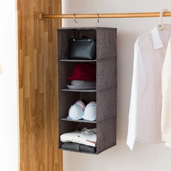 

4-Layer Cotton And Linen Wardrobe Hanging Foldable Storage Bag For Underwear Socks Clothing Multifunctional Clothes Hangers Hold