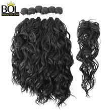 Натуральные волнистые синтетические волосы натуральные черные 6 пучков с закрытием высокотемпературные стойкие волокна для наращивания волос