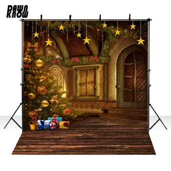 

DAWNKNOW Christmas Tree Vinyl Photography Background For Baby Door Stairs Photo Shoot Backdrop For Christmas Photo Studio L824
