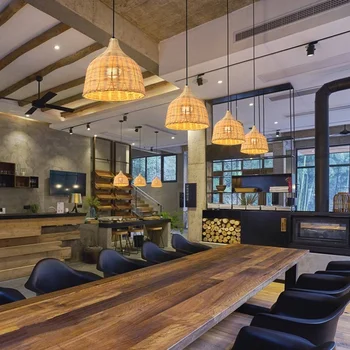 

Rural Style Handmade Rattan Weaving Pendant Lights Restaurant Cafe Dining Room Hanglamp Home Decor Bamboo Loft Led Hanging Lamp