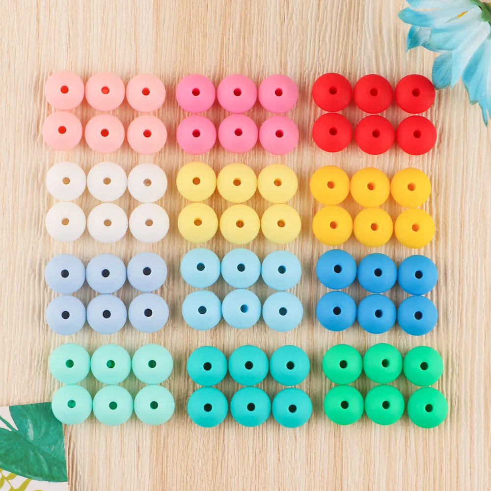 Silicone Beads Lentils Beads Silicone Beads Abacus Lentils 12mm DIY Pacifier Chain Clip For Pens Jewelry Keychain Making 50/100Pcs/lot