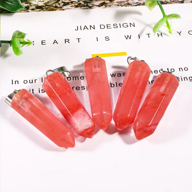 Natural Crystal Stone Tiger's Eye Rose Quartz Hexagon Prism Pendants Charms For Diy Earrings Necklace Jewelry Making