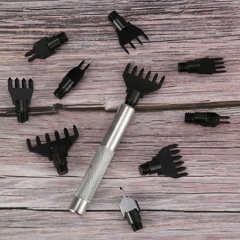 

1-6Teeth Leather Craft Pricking Iron Lacing Stitching Chisel Hole Punch Tool Set