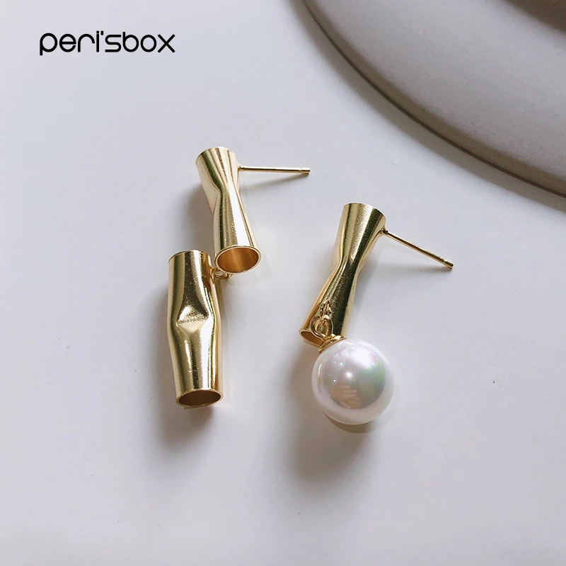 

Peri'sBox 2019 Cigarette Pipe Irregular Earrings 925 Sterling Silver Asymmetric Earrings for Women Stylish Pearl Drop Earrings