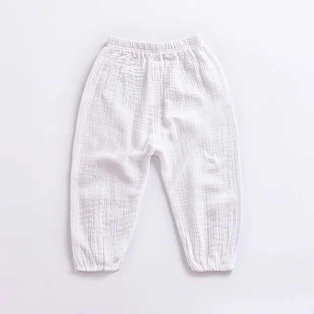 New 2-7y 2018 Summer Solid Color Linen Pleated Children Ankle-length Pants for Baby Boys Pants Harem Pants for Kids Child K633-white