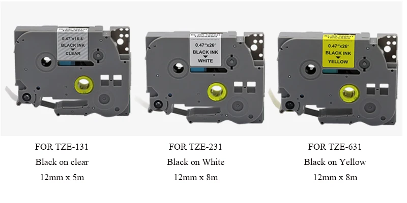 1 шт. 3 цвета совместимая лента Tze131 Tze231 Tze631 для Brother P-touch принтер 12 мм Tze-131 Tze-231 Tze-631 черный на белом фоне
