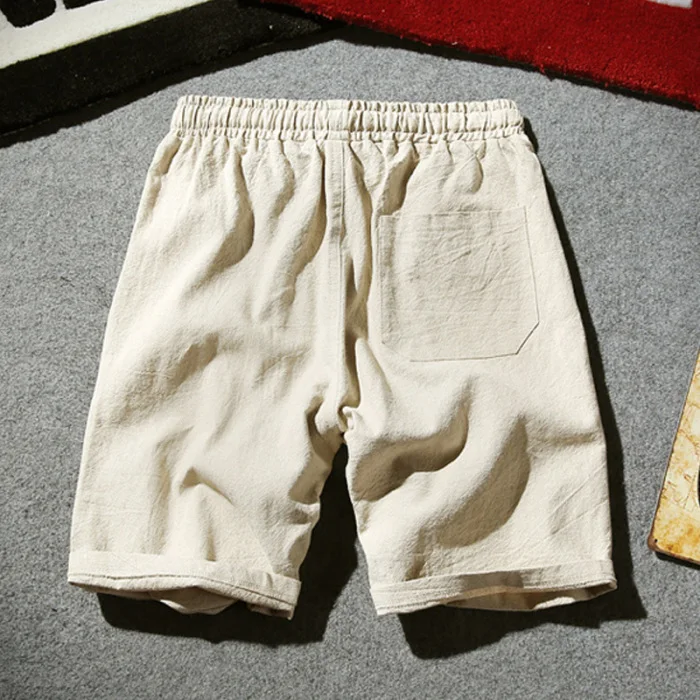 Newly Mens Summer Shorts Cotton Linen Solid Drawstrings Waist Short Pants Casual FIF66