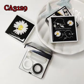 

Pocket Contact Lens Cases with Mirror Peace Daisy Black Small Box Convenient Contact Lenses Kits Container CA3129