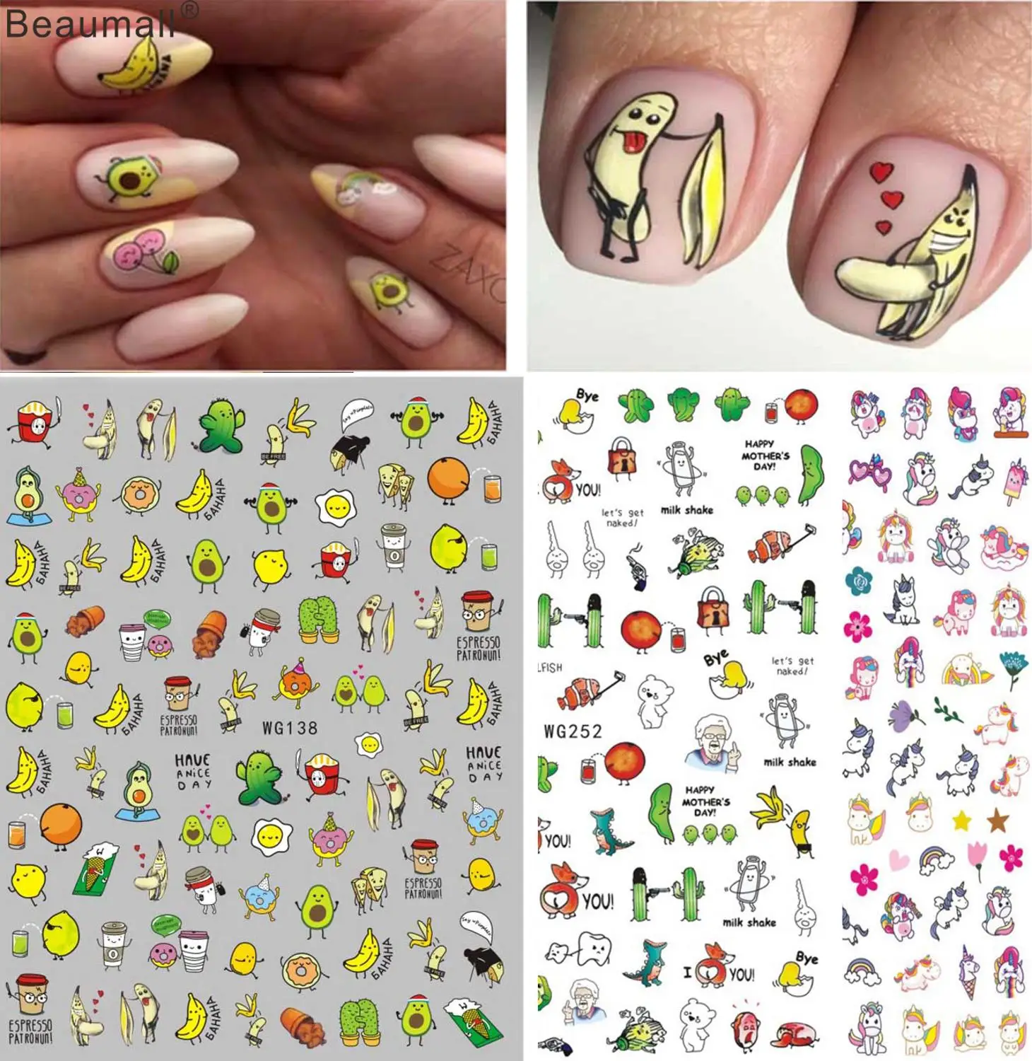 Cute Cartoons Nails Art Manicure Back Glue Decal Decorations Nail Sticker For Nails Tips Beauty Aliexpress