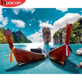 

HUACAN Painting By Number Boat Scenery Kits Drawing Canvas HandPainted Home Decor DIY Oil Pictures By Numbers Sea Landscape