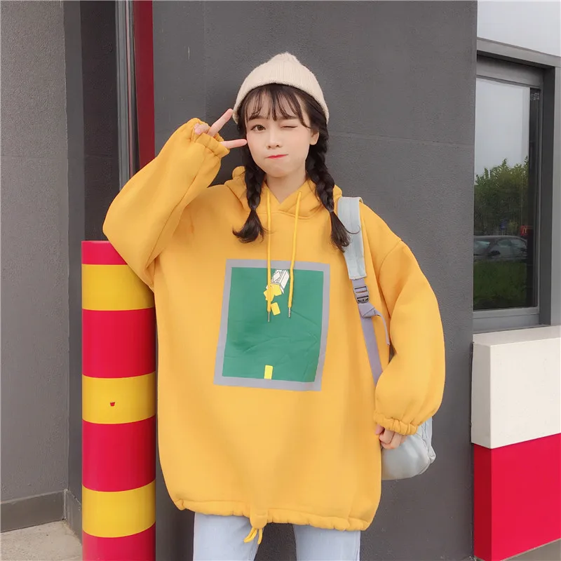 Зимние женские желтые толстовки, толстовки Harajuku с длинным рукавом, флисовая толстовка с капюшоном, пальто, женская толстовка - Цвет: see chart