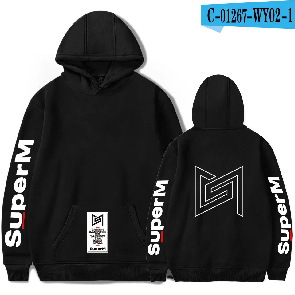 SuperM, Молодежные Толстовки, спортивная одежда, модная женская толстовка, Осень-зима, для мальчиков и девочек, пуловер, черный, с буквенным принтом, стиль Харадзюку - Цвет: As picture