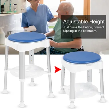 

Shower Folding Seat Bath Shower Stool Aluminum Safety Seat with Rotating Cushion Pregnant Elderly Disabled Care Bathroom chair
