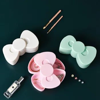 

Rotating Bowknot Storage Box Double Layer Jewelry Earrings Case Hair Accessories Racks Sundries Organizer Home Organization