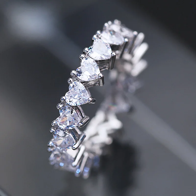 Heart CZ USTAR Роскошный AAA кубический цирконий серебряные кольца для пальцев для женщин круглое сердце овальные квадратные фианиты кристаллы штабелируемые женские обручальные кольца - Цвет основного камня: Heart CZ