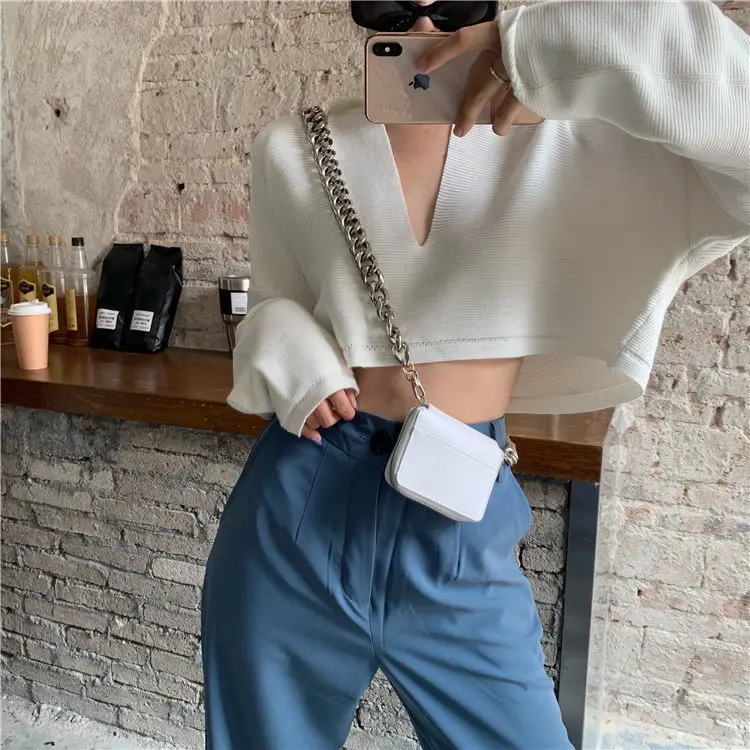 

Woman Sweaters Pull Hiver Retro Sexy High Waist Midriff-Baring Knitted Sweater Women's Autumn Loose Femme Chandails