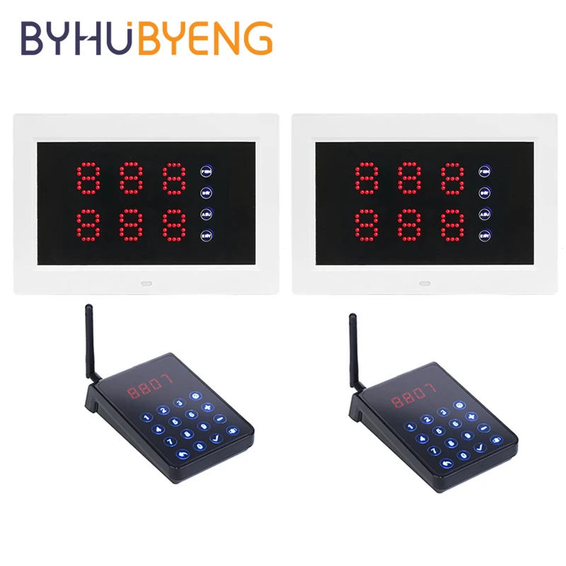 

BYHUBYENG Waiter Call Receiver Paging Pager Nurse Display Calling System Watch Button Queue 433mhz Repeater Wireless Service