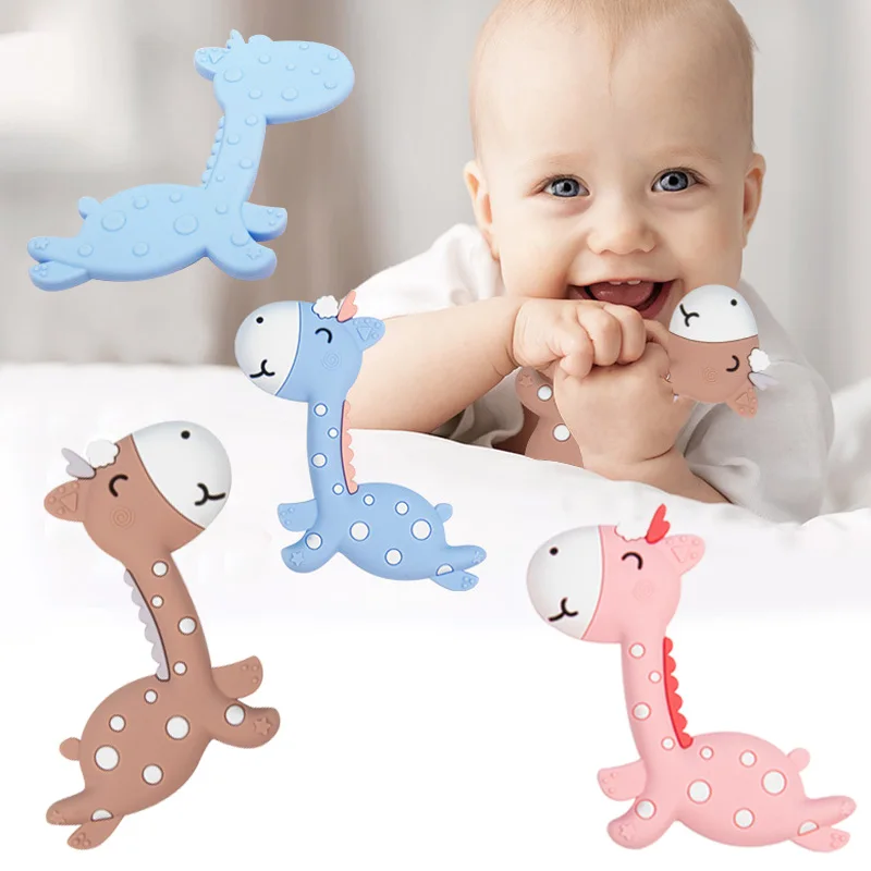 

Baby Silicone Teethers BPA Free Rodents Teething Toy Animal Deer Baby Ring Teether Silicone Beads DIY Chain Baby Kids Products