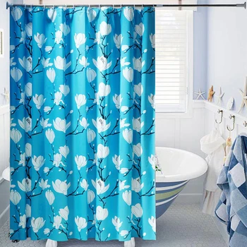 

Blue Printed Shower Curtain PEVA Thickened Waterproof Moldproof Bathroom Shower Curtain 180x180cm 12pcs Hooks