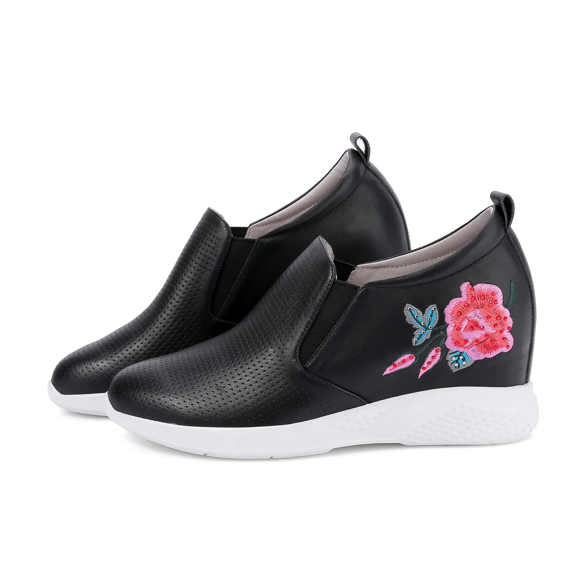 

Elevator White Shoes Women's Summer 2017 New Style Versatile Breathable Athletic Shoes Korean-style Embroidered Slip-on Trend Pr