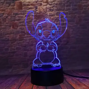 

Cute Stitch Anime Figure Juguetes 3D Illusion Led Lamp 7 Colors Changing Desk Nightlight lilo and Stitch Model Toys Baby