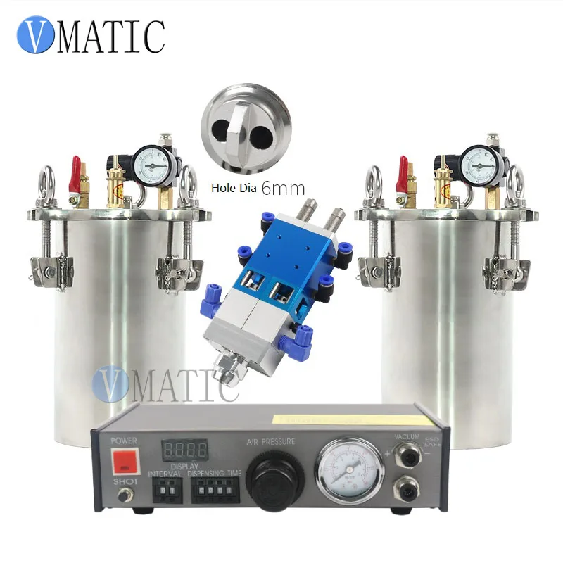 Free Shipping Automatic Liquid Glue Dispenser Set Including Glue Dispensing Machine+Dual Valve Big Flow+2 Pcs 1L Pressure Tank