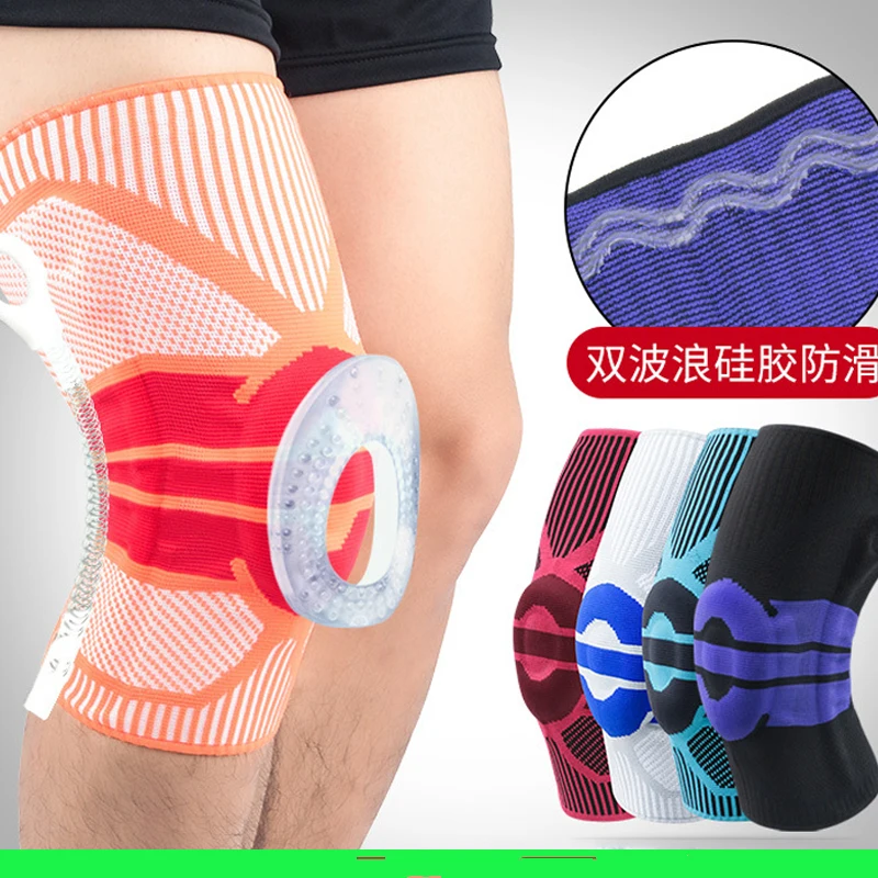 

1 PCS Patella Knee Protector Brace Silicone Spring Knee Pad Basketball Knitted Compression Elastic Knee Sleeve Support Sports