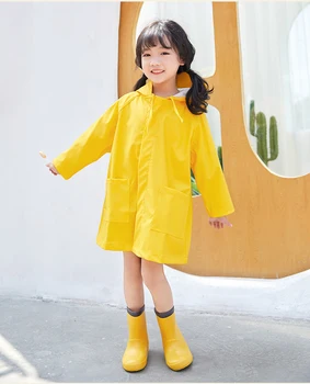 

Hood Rain Coat Kids Impermeable Yellow Lightweight Waterproof Poncho Hiking Plastic Unisex Kids Portable Rain Gear Poncho KK60YY